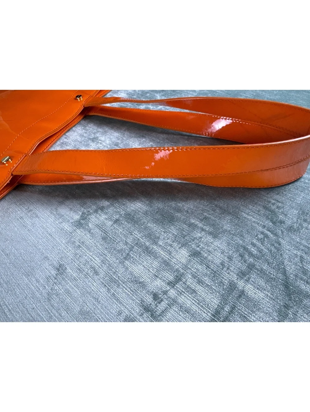 Tory Burch Orange Patent Leather Perforated Logo Tote